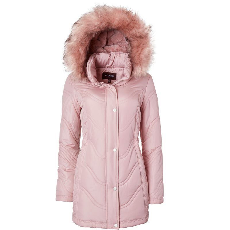 Sportoli Jackets for Women Quilted Down Alternative Longer Winter Coat with Fur Trim Hood, 4 of 6