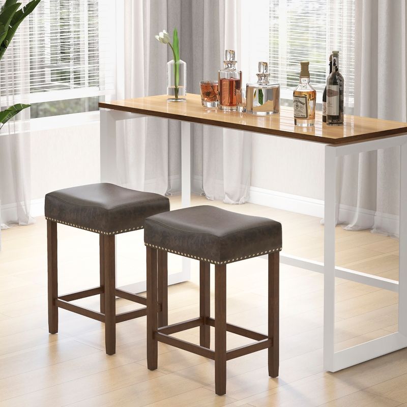 Tangkula Bar Stool Set of 4 24-Inch Counter Height Saddle Stools w/ PU Leather Upholstery, 5 of 11