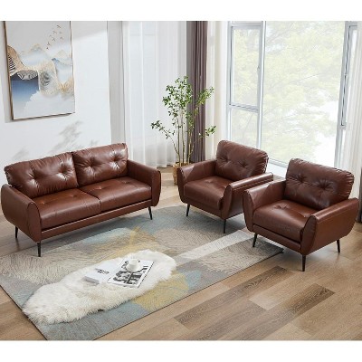 TYBOATLE 61" Faux Leather Loveseat Sofa, Mid-Century Modern Tufted Couch for Small Spaces, Comfy 2-Seater for Living Room, Bedroom, Office