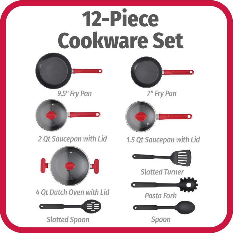 GoodCook ProEase Nonstick 12pc Cookware Set Red, 5 of 10