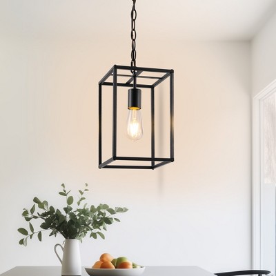 DORESshop 8 in. 1-Light Modern Black Cage Pendant Light, Industrial Geometric Hanging Light for Kitchen Island