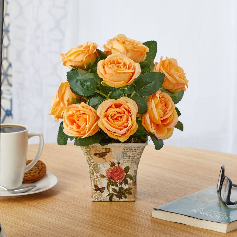 Nearly Natural 11-in Rose Artificial Arrangement in Floral Vase, 5 of 7