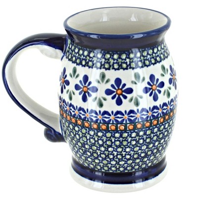 Blue Rose Polish Pottery Mosaic Flower Beer Mug