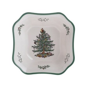 Spode Christmas Tree Square Salad Bowl, 9.5 Inch Ceramic Salad Bowl, Holiday Serving Bowl for Soup, Pasta, and Side Dishes - 1 of 4