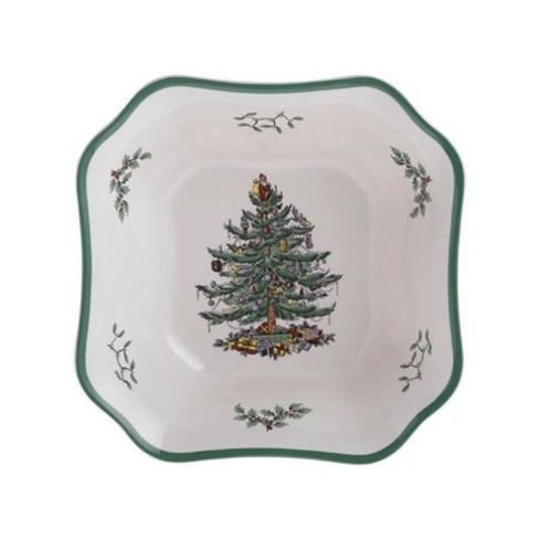 Spode Christmas Tree Square Salad Bowl, 9.5 Inch Ceramic Salad Bowl, Holiday Serving Bowl for Soup, Pasta, and Side Dishes - image 1 of 4