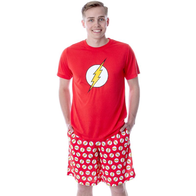 DC Comics Mens' The Flash Logo Short Sleeve Shirt Pajama Short Set Red, 5 of 6