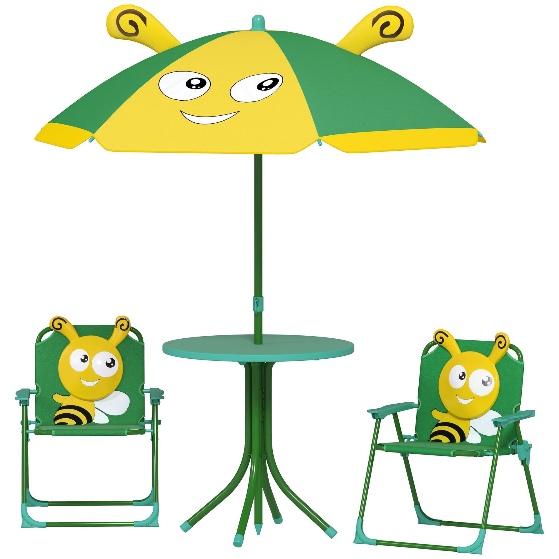 Aghana Digitals Kids 4-Piece Foldable Picnic Set: Yellow Lion Design Table, Chairs & Adjustable Green 19.50×19.50×19.70 in