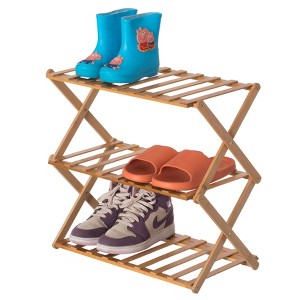 Basicwise Bamboo Foldable Shoe Rack, Free Standing Shoe Organizer Storage Rack - 1 of 4