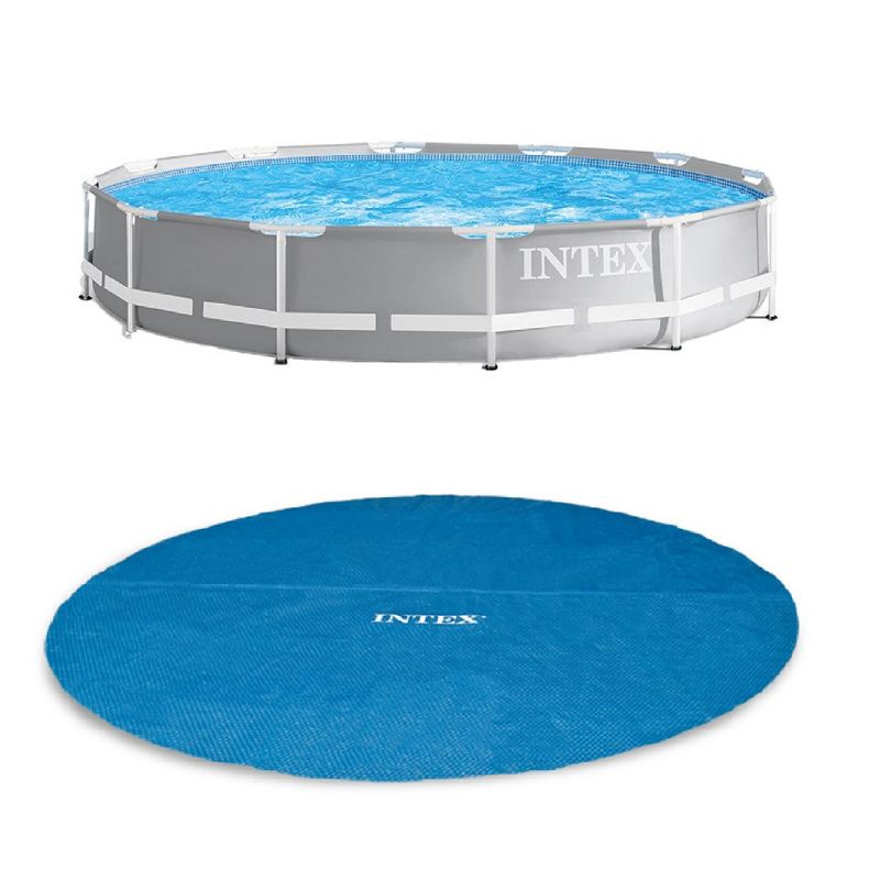 Intex 12ft x 30in Prism Frame Above Ground  Pool w/ Pool Solar Cover Tarp, Blue, 1 of 7