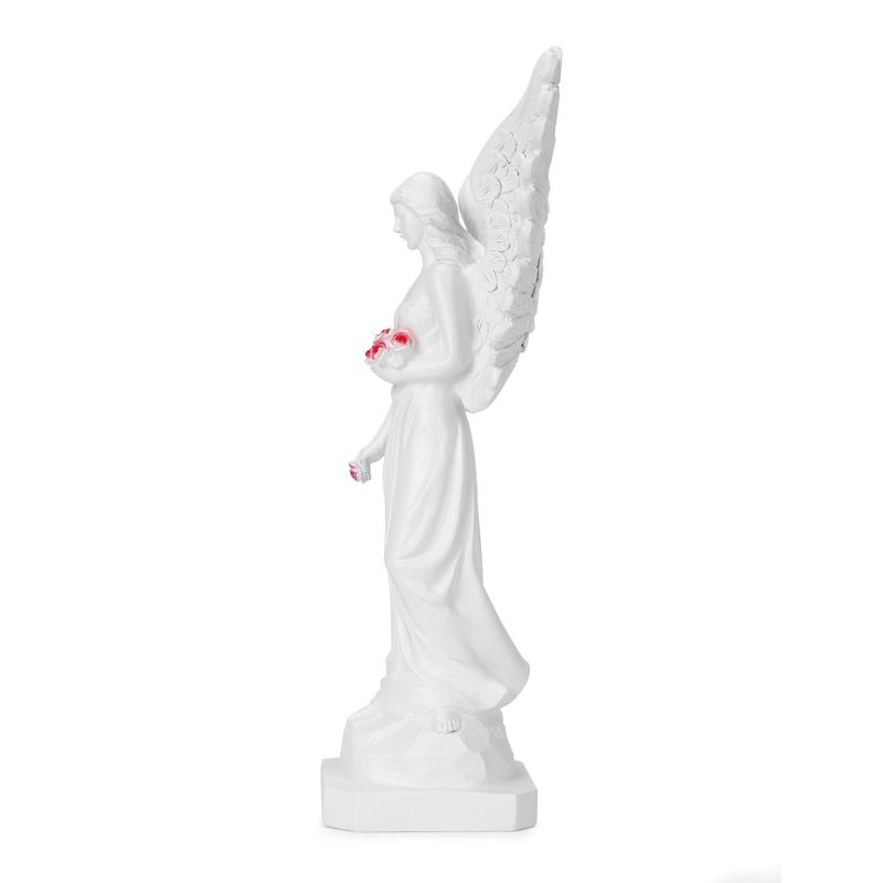 Techko Maid Resin/ABS Angel with Open Wings Statue with Solar Spotlight White, 4 of 10
