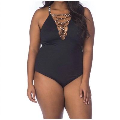 Women's High Neck Lace Up One Piece Swimsuit - PLUS - La Blanca