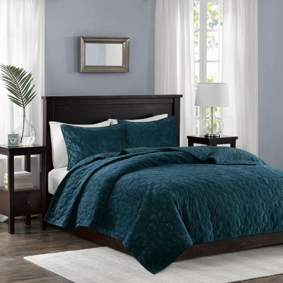 Sapphtopaz 3 Piece King/Cal King Velvet Quilt Set with 1 Quilt and 2 Pillow Shams,Comforter Set Coverlet for All Seasons,Machine Washable