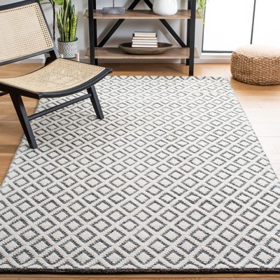 Vermont Square Hand-Knotted Wool Area Rug in Black and Ivory