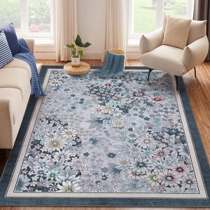 Machine Washable Boho Rug - Non-Slip Vintage Floral Low Pile Area Carpet for Living Room, Bedroom, Dining, Farmhouse, Playroom - 1 of 4