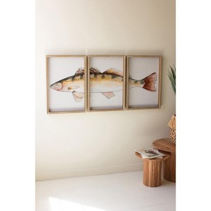Triptych Trout Framed Wall Art Set – 25.5"H Wood & Glass Whitewashed Printed Fish Art (Set of 3) By Kalalou - 1 of 3