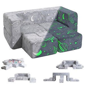 Vipbear Child Sectional Sofa, 10pcs Modular Play Couch for Playing, Creativing, Sleeping, Convertible Toddler Play Foam Couch, Glow in The Dark, Gray - 1 of 4