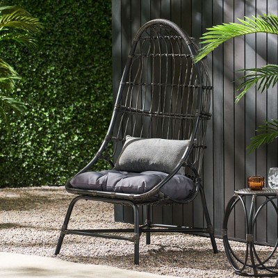 Rattan Outdoor Patio Egg Chair Basket Lounge Seat Chair,Wicker Basket Chair,Patio Chair With Beige Cushion-Cuddlewood