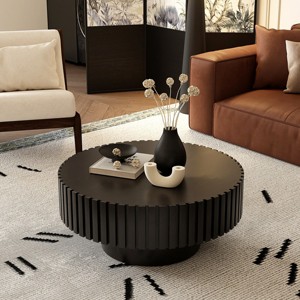 Solid Wood Round Living Room Coffee Table,Side Table With MDF Pedestal,Handcraft Design Small Space Wooden Coffee Table-Coolbibila - 1 of 4