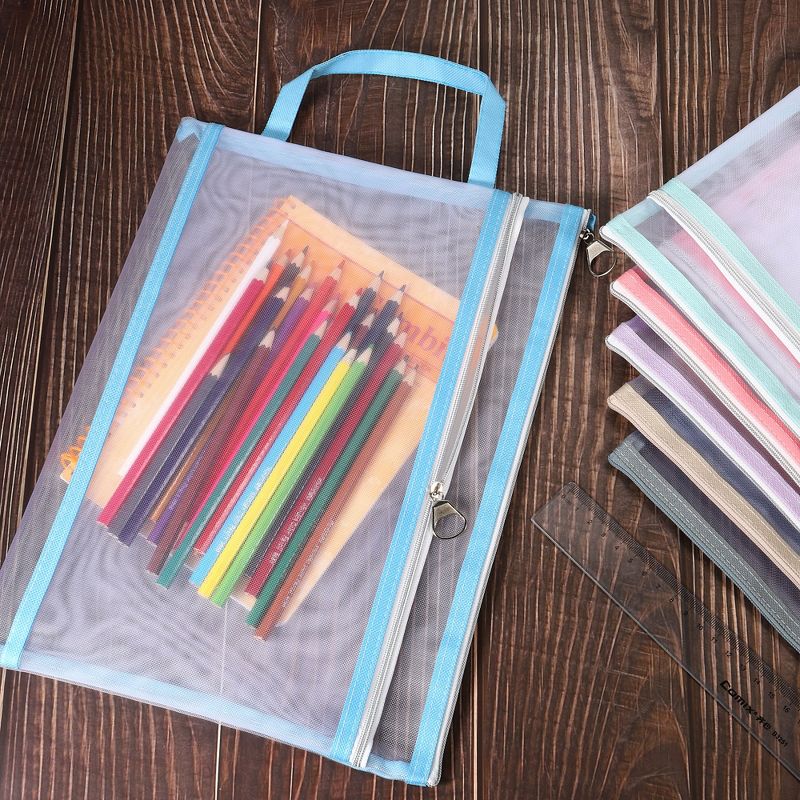 Unique Bargains Nylon Document Zip Pouch with Handle Mesh Clear Files Bag for Office Business, 5 of 6