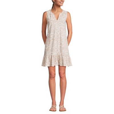 Lands' End Women's Sleeveless Cotton Jersey Notch Neck Flounce Dress