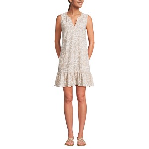 Lands' End Women's Sleeveless Cotton Jersey Notch Neck Flounce Dress - 1 of 3