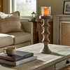 Wood Pillar Candle Holder with Decorative Beads, Antique Finish Candlestick for Home or Wedding Decor, Ivory/Beige - 3 of 4