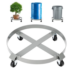 55 Gallon Heavy Duty Drum Dolly, 1250lbs Load Capacity, Barrel Cart with 4/5 360° Swivel Casters & Anti-Tipping Steel Frame, Braking Wheels - 1 of 4