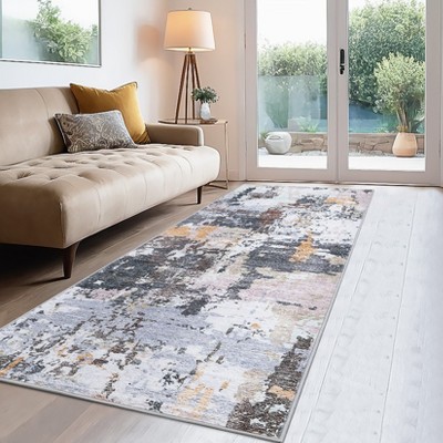 Hallway Runner Rug - Machine Washable Abstract Carpet with Non-Slip Backing, Low Pile Area Rug for Kitchen, Entrance & Laundry Room