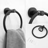 Itopfox 3 Piece Bathroom Hardware Set Matte Black Stainless Steel Towel Ring and 2 Wall Mounted Robe Hooks Space Saving Organizer - 2 of 4