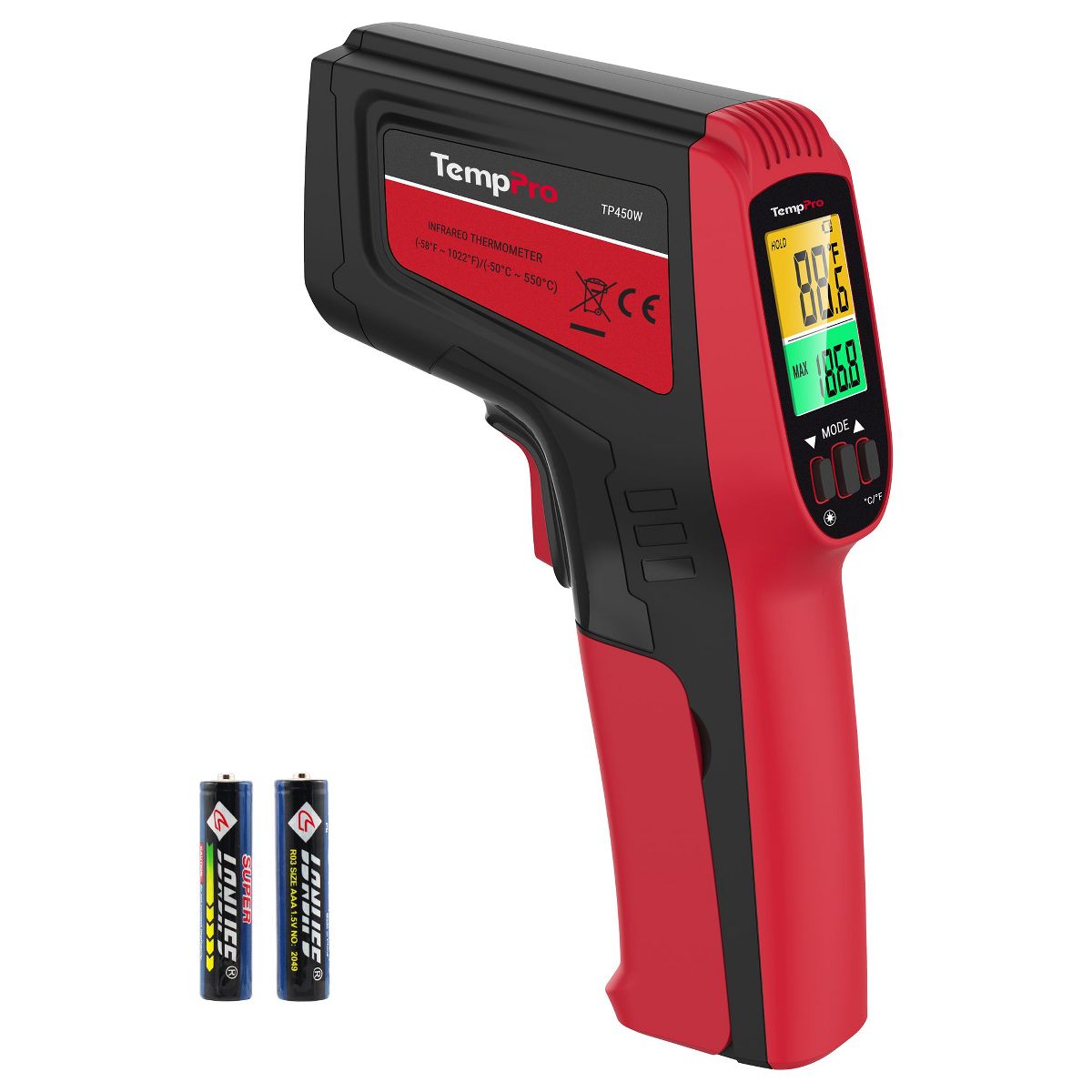 TempPro TP450W Dual Laser Temperature Gun for Cooking, Digital Infrared Thermometer for Pizza Oven Grill, Laser Thermometer Gun