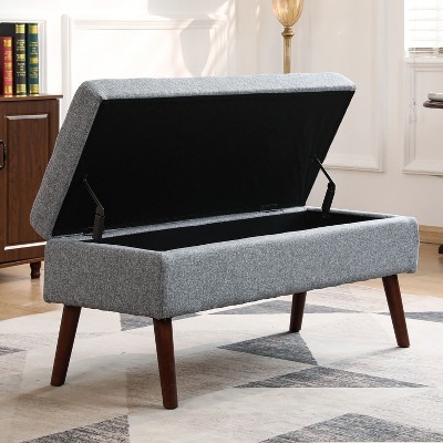 NicBex Linen Fabric Storage Ottoman Bench,Upholstered Storage Ottoman with Tufted Top and Wood Legs,Modern Storage Bench for Living Room,Bedroom,Grey