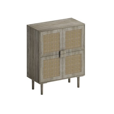 NicBex 31.5 Inch Rattan Mesh 4-Door Storage Cabinet with 2 Adjustable Shelves and 1 Fixed Shelf for Living Room and Entryway
