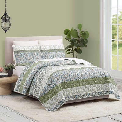 Marseille King Blue and Green Microfiber Quilt Set