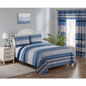 Legacy Decor 3 PCS Quilt Reversible Bedspread Patchwork Design Ultra Soft Microfiber Oversized - 1 of 4