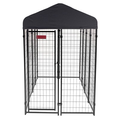 Lucky Dog STAY Series Black Powder Coat Steel Frame Villa Dog Kennel with Waterproof Canopy Roof and Single Gate Door