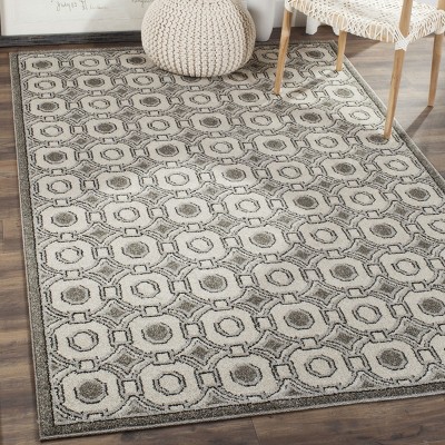 Ivory and Grey Geometric Indoor-Outdoor Square Rug