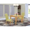 3Pc Dinette Set - Square Kitchen Table & 2 Parson Chairs - Oak Finish, Lime Green Fabric - 2 of 4