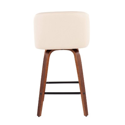 Set of 2 Walnut Wood and Beige Swivel Counter Stools