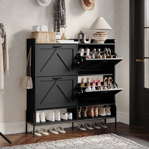 Shoe Cabinet with 4 Flip Drawers,Narrow Shoe Cabinet Storage,Freestanding Shoe Storage Cabinet Organizer,Dry and Wet Separation with Metal Legs - 1 of 4
