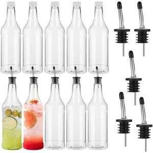 20 Pcs 32 oz Plastic Long Neck Bottles with Pourer and Caps, Juice Pour Bottles with Stainless Steel Pourer - 1 of 4