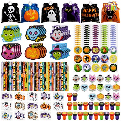 Joyfy 168 pcs Halloween Kids Assorted Stationery Sets,Party Favors for Kids,Classroom Prizes Gifts,Including Halloween Bag, Notepads, Stamps, Pencils