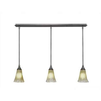 Toltec Lighting Any 3 - Light Chandelier in  Brushed Nickel with 5.5" Fluted Amber Crystal Shade