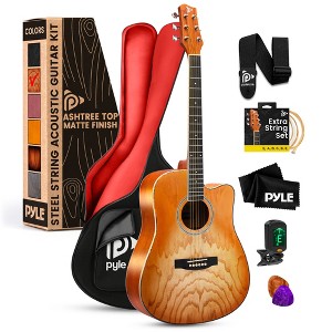 Pyle 41" Acoustic Guitar Kit - Cutaway Body, Spruce Top, Complete Accessory Set, - 1 of 4