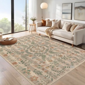 Floral Botanical Washable Rug for Living Room Soft Vintage Insect Butterfly Rugs Low Pile Carpet for Bedroom Dining Nursery Rug - 1 of 4