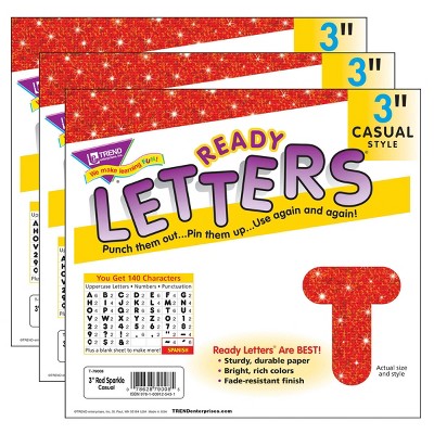 3pk 3" 140 per Pack Casual Uppercase Ready Letters Red Sparkle - TREND