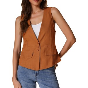 INSPIRE CHIC Women's Casual Linen Loose Faux Flap Pocket Lightweight Blazer Vest - 1 of 4