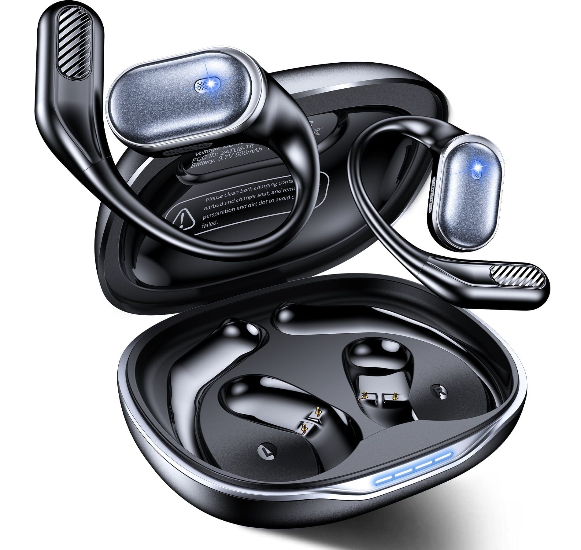 VEATOOL T6 Open Ear Headphones,Bluetooth 5.4 Wireless Earbuds,60H Playtime Stereo Sound Earphones,Air Conduction IPX7 Waterproof Open Ear Earbud