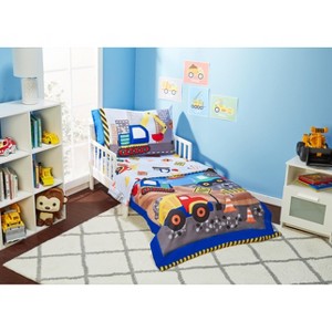 EVERYDAY KIDS 4 Piece Toddler Bedding Set - Under Construction - Includes Comforter, Flat Sheet, Fitted Sheet and Reversible Pillowcase - 1 of 4