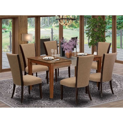 HomeStock Dining room table set of 6  indoor dining chairs with Linen Fabric Light Sable color and dinner table with Mahogany Finish