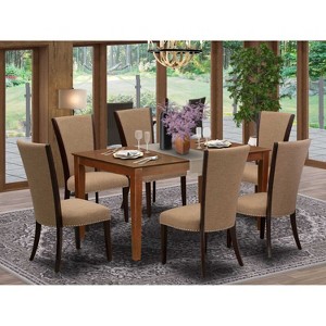 HomeStock Dining room table set of 6  indoor dining chairs with Linen Fabric Light Sable color and dinner table with Mahogany Finish - 1 of 4